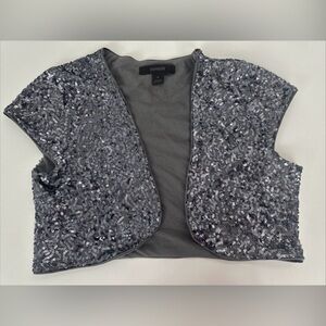 Express Women's Grey Sequin Sparkle Open Front Cropped Shrug Size M